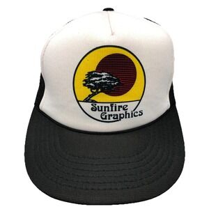 Vintage Trucker Hat Cap Snap Back Black White High Dome Y2K 90s Sunfire Graphics
